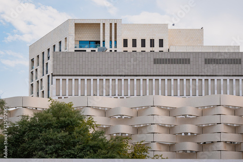 Doha, Qatar - February 3, 2024 - A building in Msheireb Downtown Doha in Qatar. Architecture exterior design.
