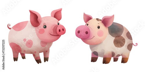 chubby pig watercolor vector illustration