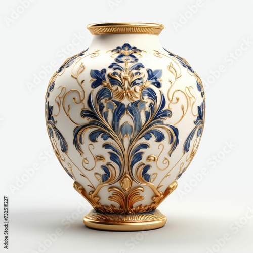White and Blue Vase on Table