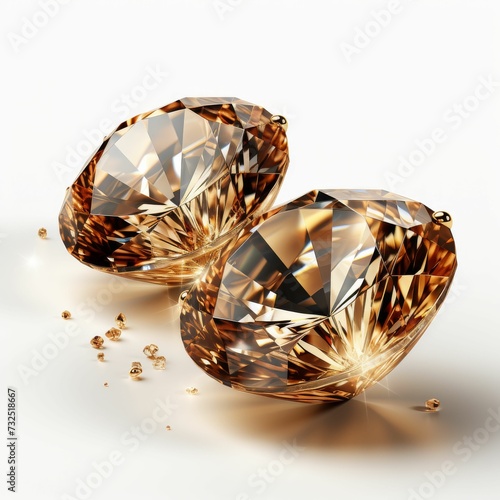 Two Fancy Brown Diamonds on White Background