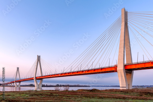Cable-stayed bridge in the light of the morning sun and against the background of a clear blue sky. Murom. Russia. © Андрей Иванов