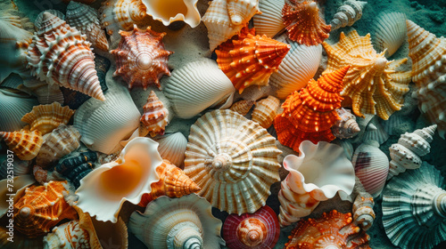Sea shells over sand background