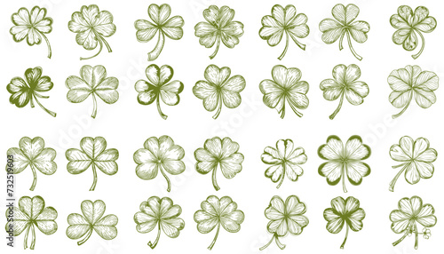 set of clover shamrock in outline old school sketch. st patrick's day concept. © Pandusaurus 