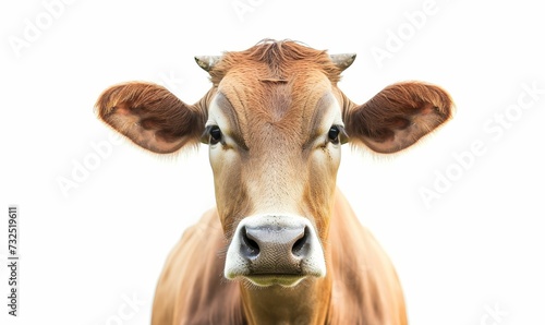 Close-up of Brown Cow on White Background