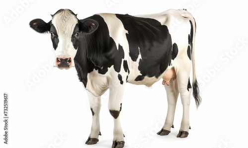 Black and White Cow Standing Against White Background