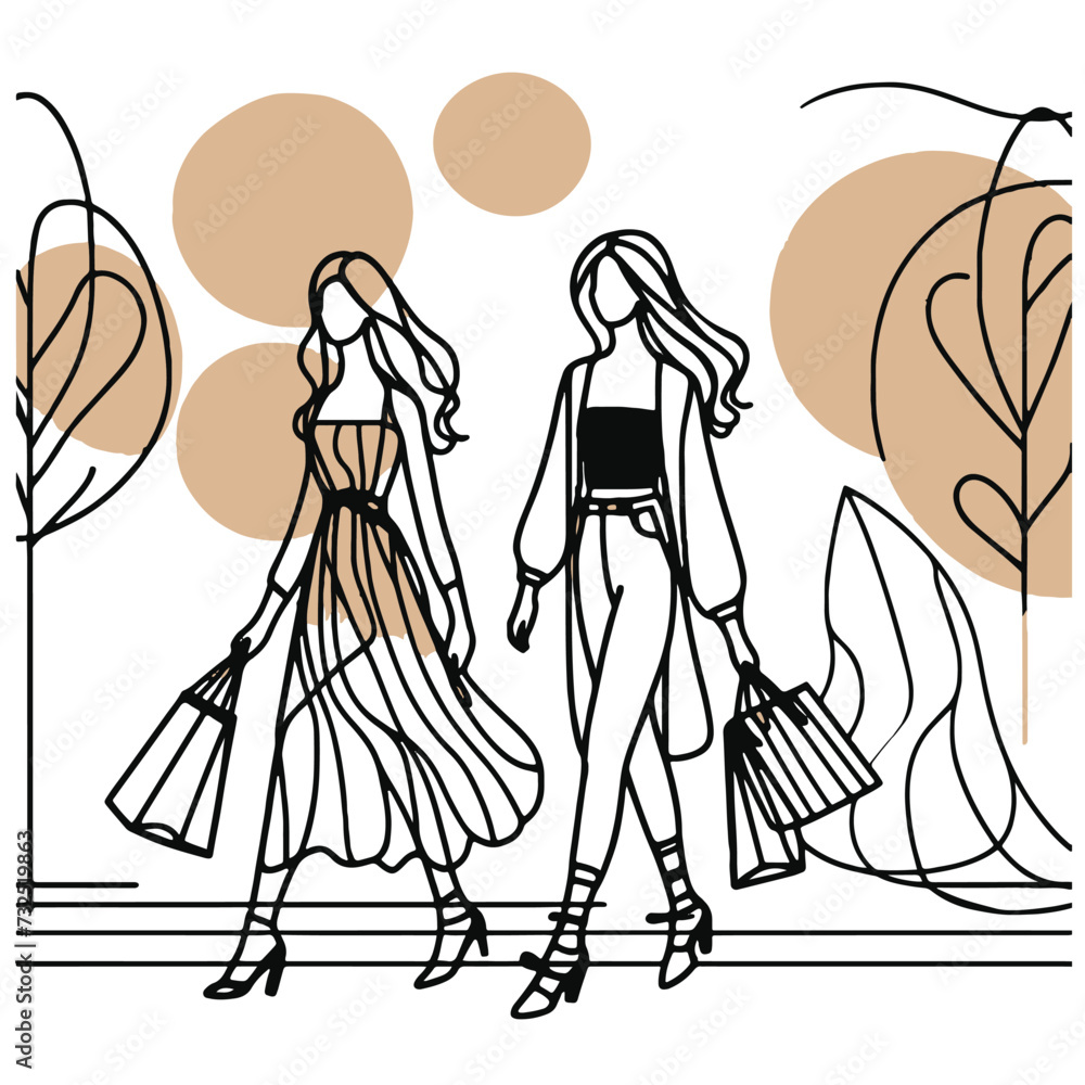 Shopping Spree Fashion Girls Lines-Art Shopping Spree Fashion Girls Lines-Art
