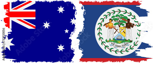 Belize and Australia grunge flags connection vector