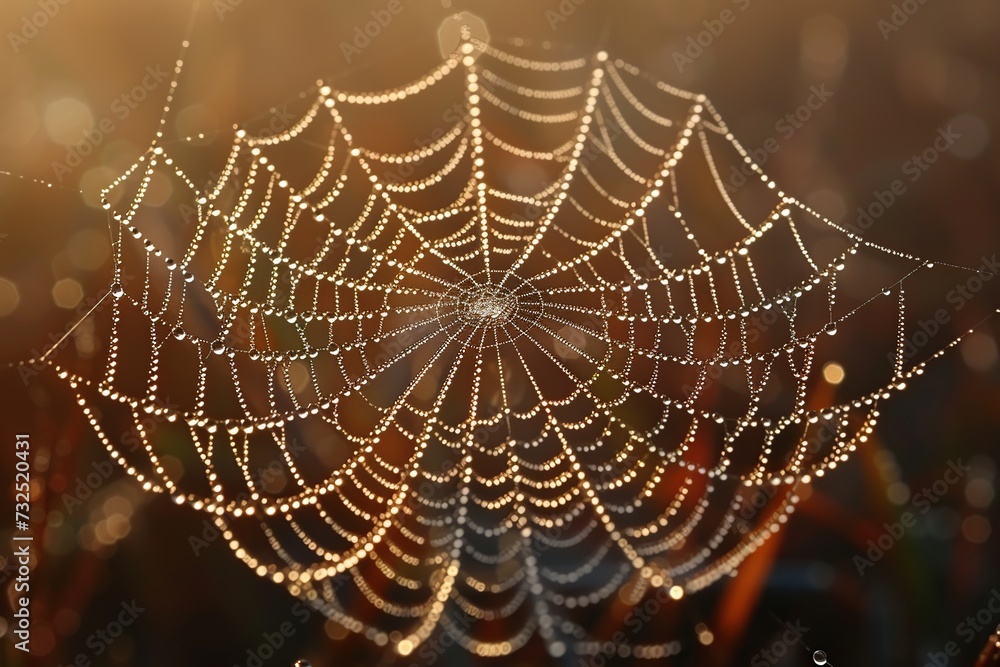 Fototapeta premium Spider web covered with dew drops