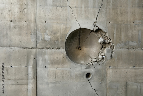 Concrete Wall Broken by Wrecking Ball.