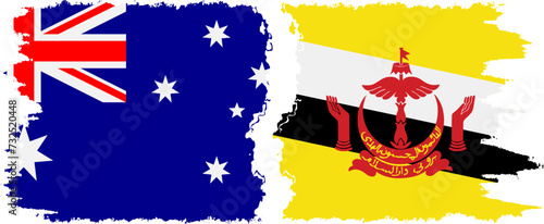 Brunei and Australia grunge flags connection vector