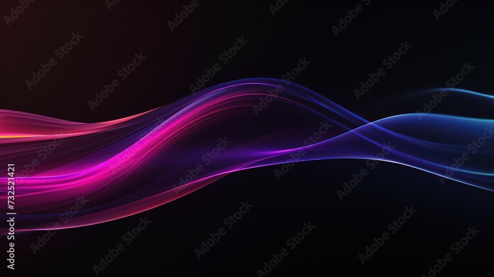 Naklejka premium Futuristic wave background with deep black tones, luminous glowing light effects, and sparkling highlights. 