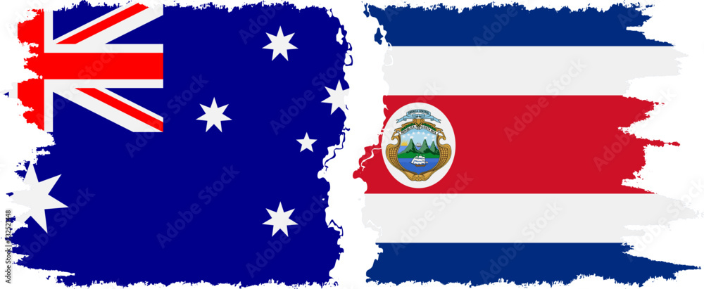 Costa Rica and Australia grunge flags connection vector Costa Rica and Australia grunge flags connection vector