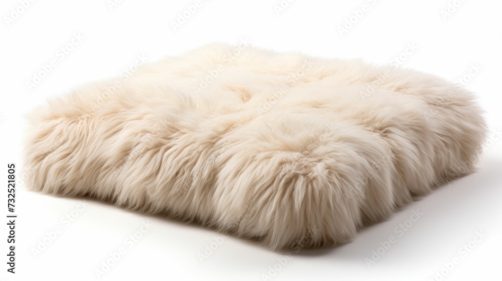 White Sheepskin Cushion on White Floor