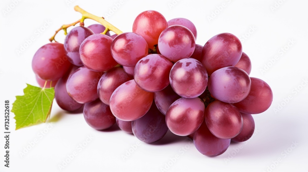 Bunch of Grapes With Leaf on White Background