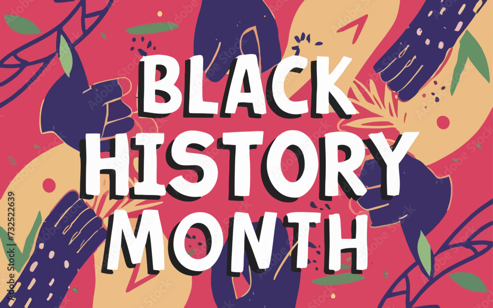Black History Month vector illustration with text. Abstract backgroung watercolor drawing style
