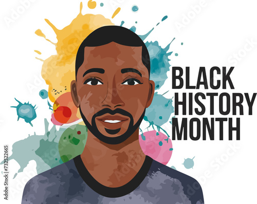 Black History Month vector illustration with text. African American man watercolor drawing style
