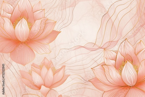 seamless Light Pink and Gold Line background with lotus pattern
