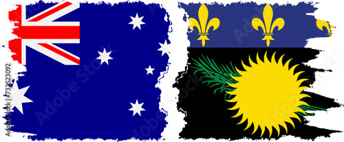 Guadeloupe and Australia grunge flags connection vector