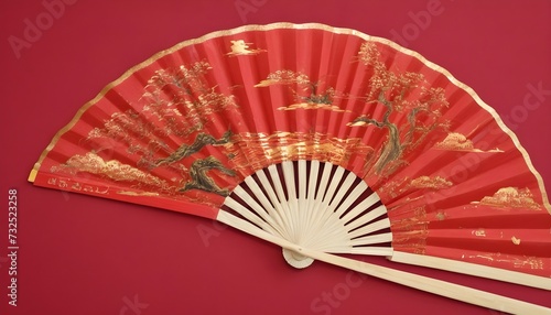 chinese fan isolated on red