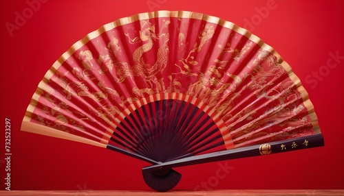 Red and gold fan on red background 
