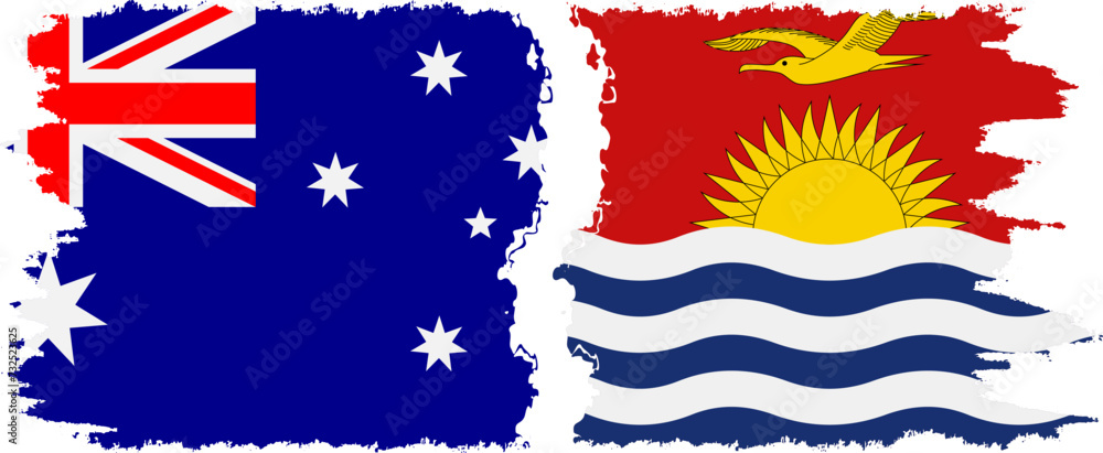 Kiribati and Australia grunge flags connection vector Kiribati and Australia grunge flags connection vector