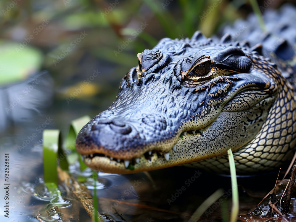 Crocodile waiting for its prey hiding in the ambush