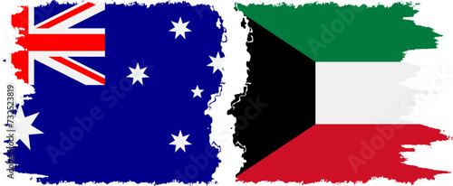 Kuwait and Australia grunge flags connection vector