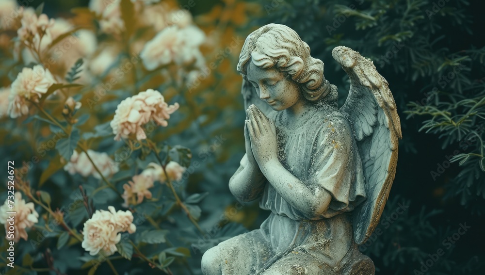 Serene angel statue gracing the cemetery. Serene angel statue gracing the cemetery.