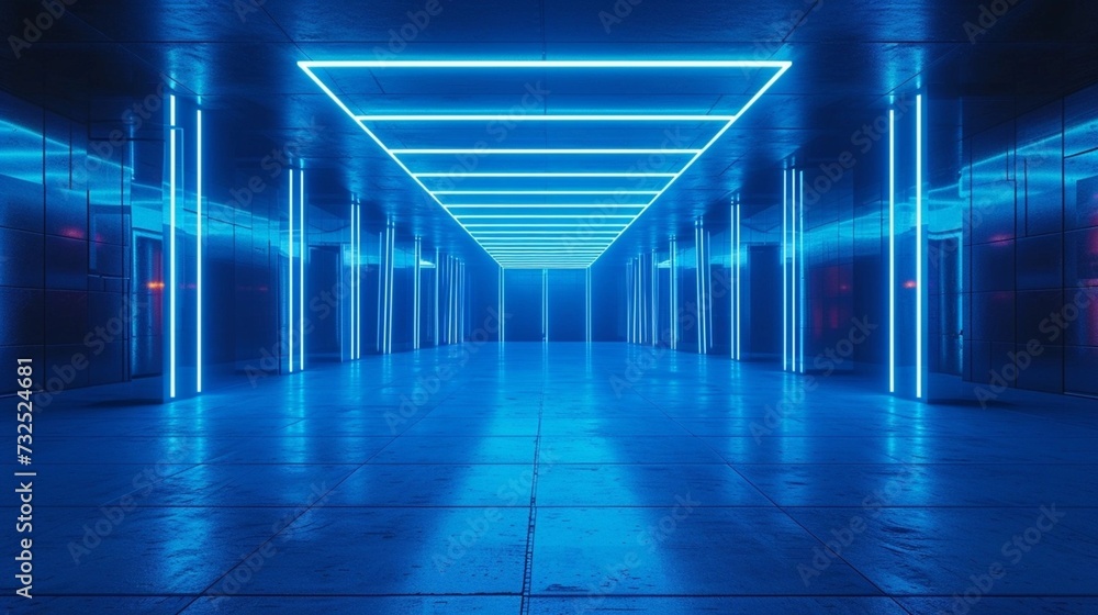 Futuristic blue illuminated empty room Blue Lighting, Abstract blue background Futuristic blue illuminated empty room Blue Lighting, Abstract blue background
