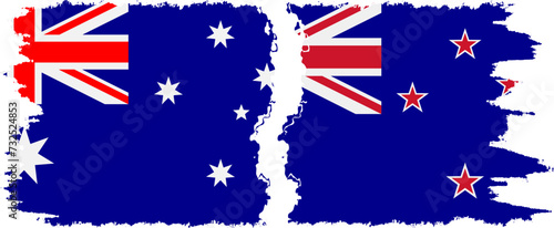 New Zealand and Australia grunge flags connection vector