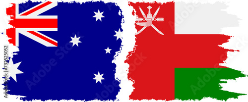 Oman and Australia grunge flags connection vector
