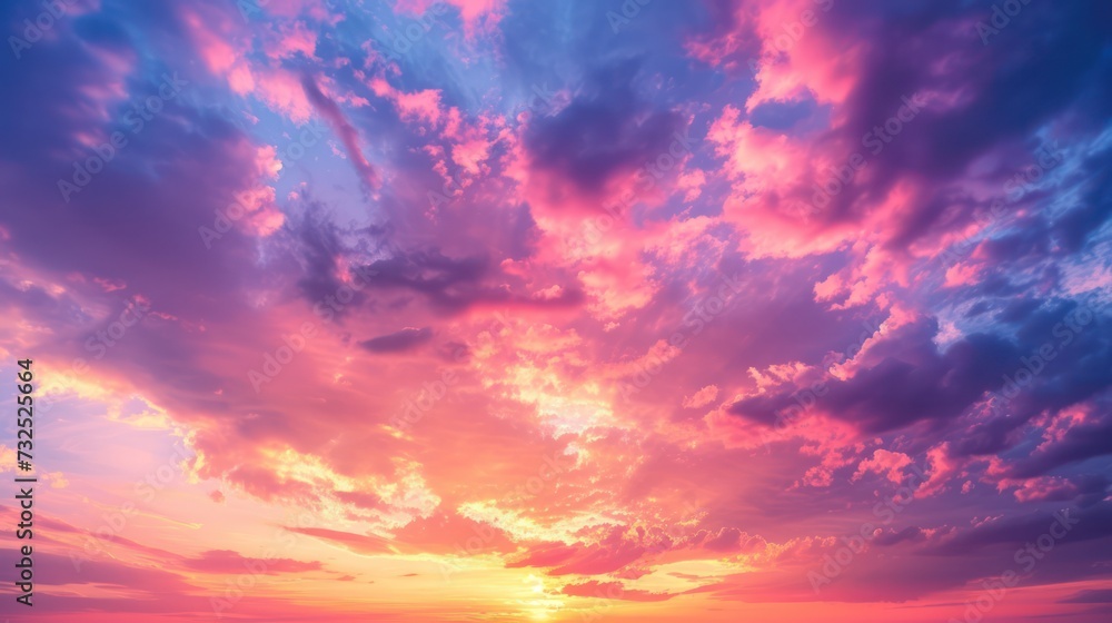 Vibrant hues paint the sky at dawn with a dramatic sunrise, blending into the tranquil colors of a natural sunset.