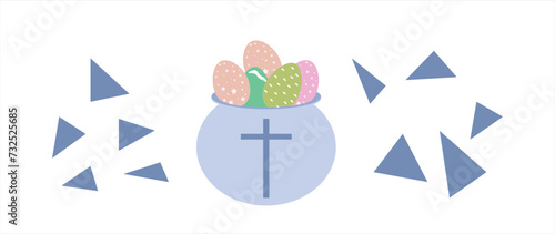 a couple of easter egg in a cross pouch blue pouch with colored easter egg christianity decoration