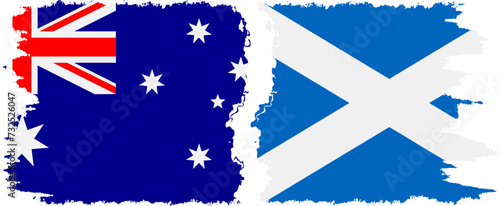 Scotland and Australia grunge flags connection vector