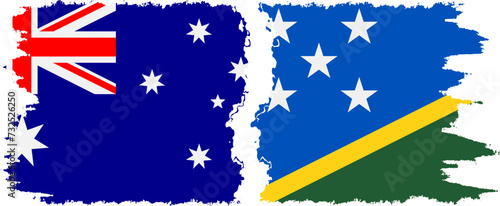 Solomon Islands and Australia grunge flags connection vector
