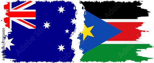 South Sudan and Australia grunge flags connection vector