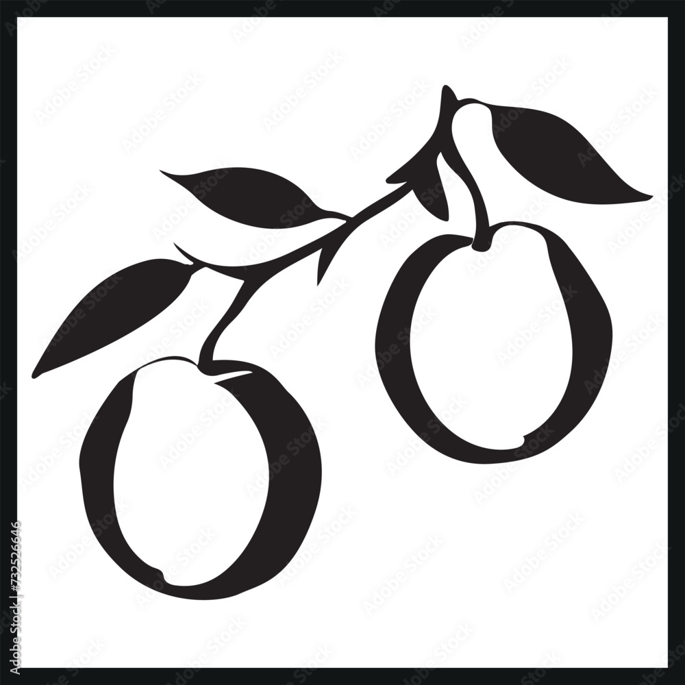 Peaches Silhouette Vector, Hand Drawn Peaches Silhouette, Black And