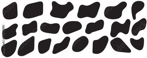 Random blob shapes. Organic blobs set. Rounded abstract organic shapes collection. Shapes of cube, pebble, inkblot, amoeba, drops and stone silhouettes. Doodle drops with outline circle.