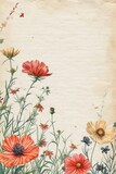 Vintage Journal sheet with lined writing space adorned by a hand-drawn border of wildflowers.