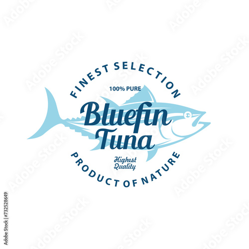 Tuna badge logo, bluefin tuna vintage logo
