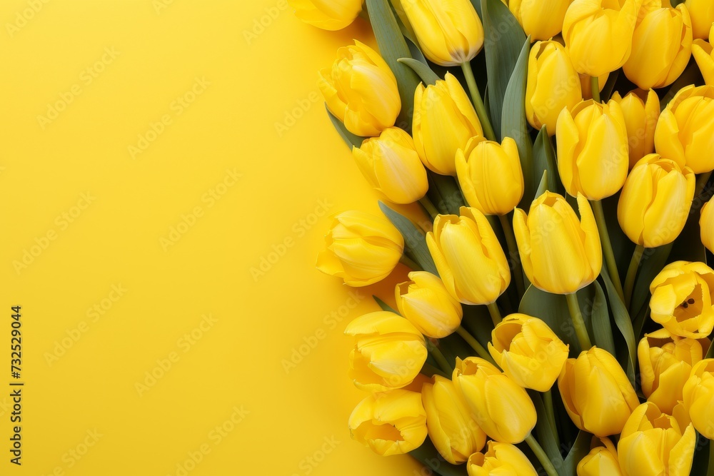 Beautiful aerial shot of colorful tulips on a soft pink background with ample space for text. Beautiful aerial shot of colorful tulips on a soft pink background with ample space for text.