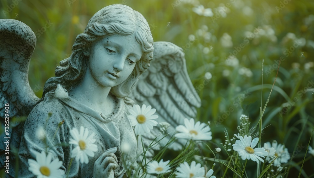 Angelic figure adorning the cemetery landscape. Angelic figure adorning the cemetery landscape.