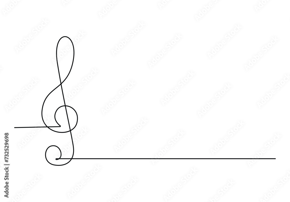 Continuous one line drawing of treble clef. Isolated on white background vector illustration. Free vector Continuous one line drawing of treble clef. Isolated on white background vector illustration. Free vector