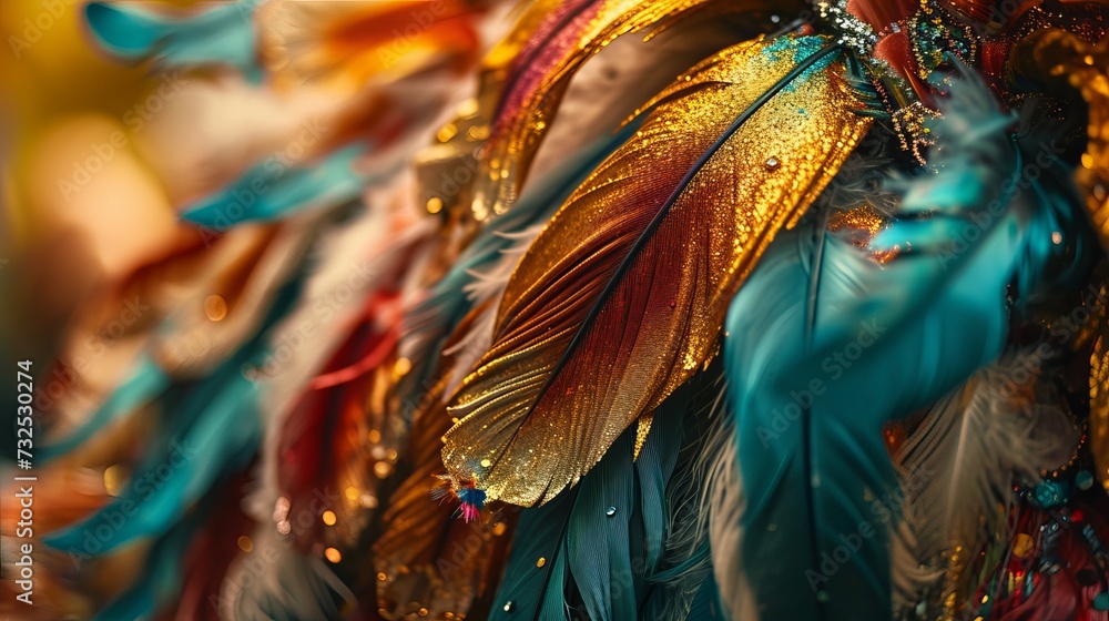 Shimmering Textures and Vivid Colors in Detailed Feather Close-Up