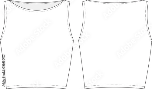 round neck crew neck sleeveless crop cropped tank top blouse template technical drawing flat sketch cad mockup fashion woman design style model
