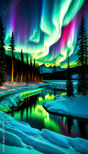 Aurora Borealis  Northern Lights  Nature  Sky  Night  Astronomy  Phenomenon  Aurora  Polar  Light Show  Celestial  Spectacular  Beauty  Atmospheric  Green  AI Generated.