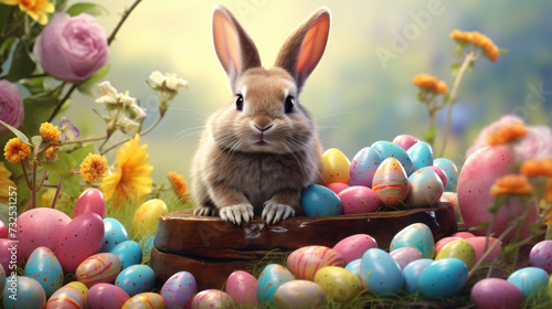 Realistic cute easter bunny