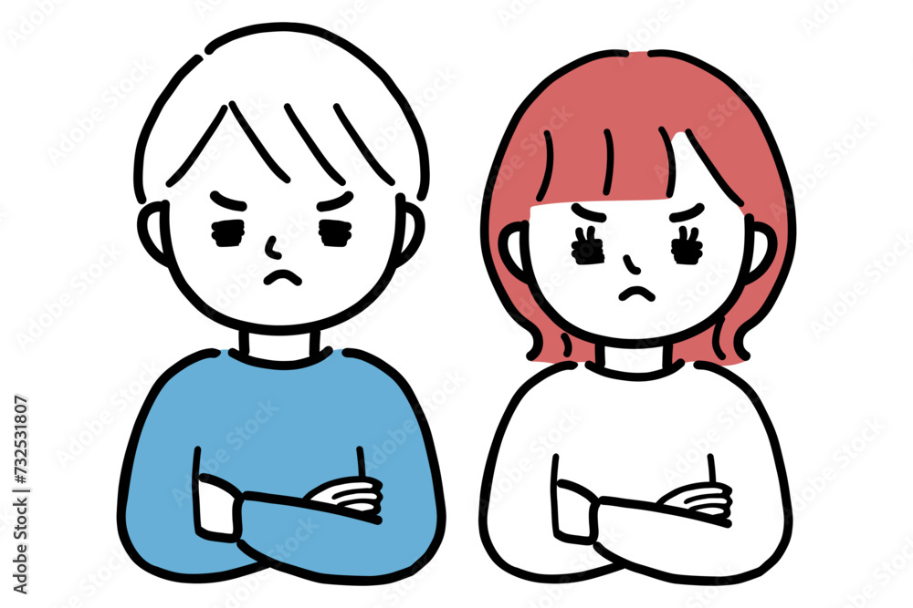 怒る若い男女の上半身イラスト
怒る若い男女の上半身イラスト