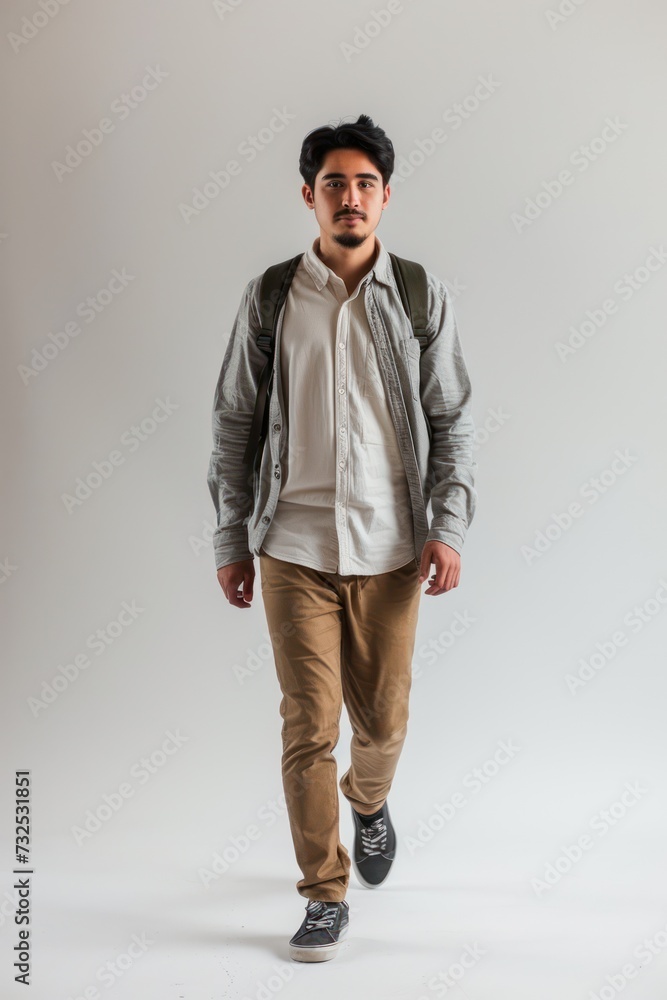 Stylish man walking towards the camera in a casual chic outfit, Photography capturing an authentic vibe Stylish man walking towards the camera in a casual chic outfit, Photography capturing an authentic vibe