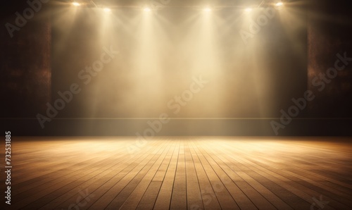 Empty Stage with Dramatic Spotlights Silence and Copy Space